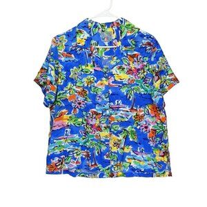 Vintage Jams‎ World Hawaiian Shirt Floral L Tropical Breeze Abstract Art To Wear